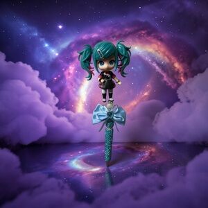 Cute Teal Hair Anime Figure with Bow